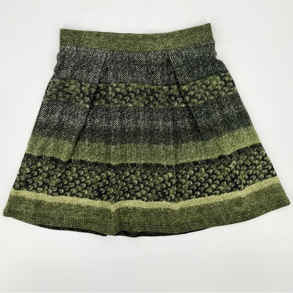 NWT Aryeh Green Pleated Herringbone Print Sweater Knit Skirt - Picture 3 of 8